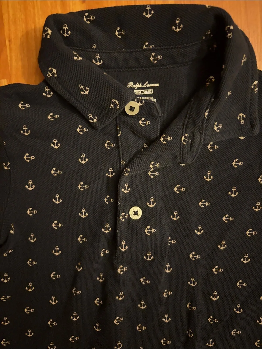 Ralph Lauren Navy Polo with White Anchor Print - Kids
